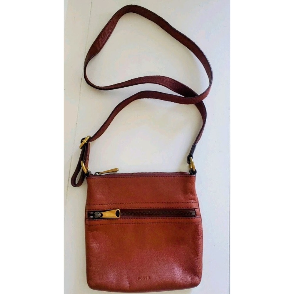 Fossil Voyager SM Crossbody Bag Brown Leather Small Messenger Brass Hardware - Picture 3 of 10